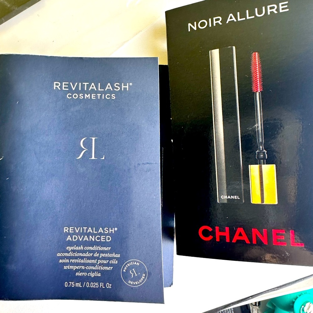 Revitalash lash conditioner serum and Chanel Allure eyes mascara noir samples